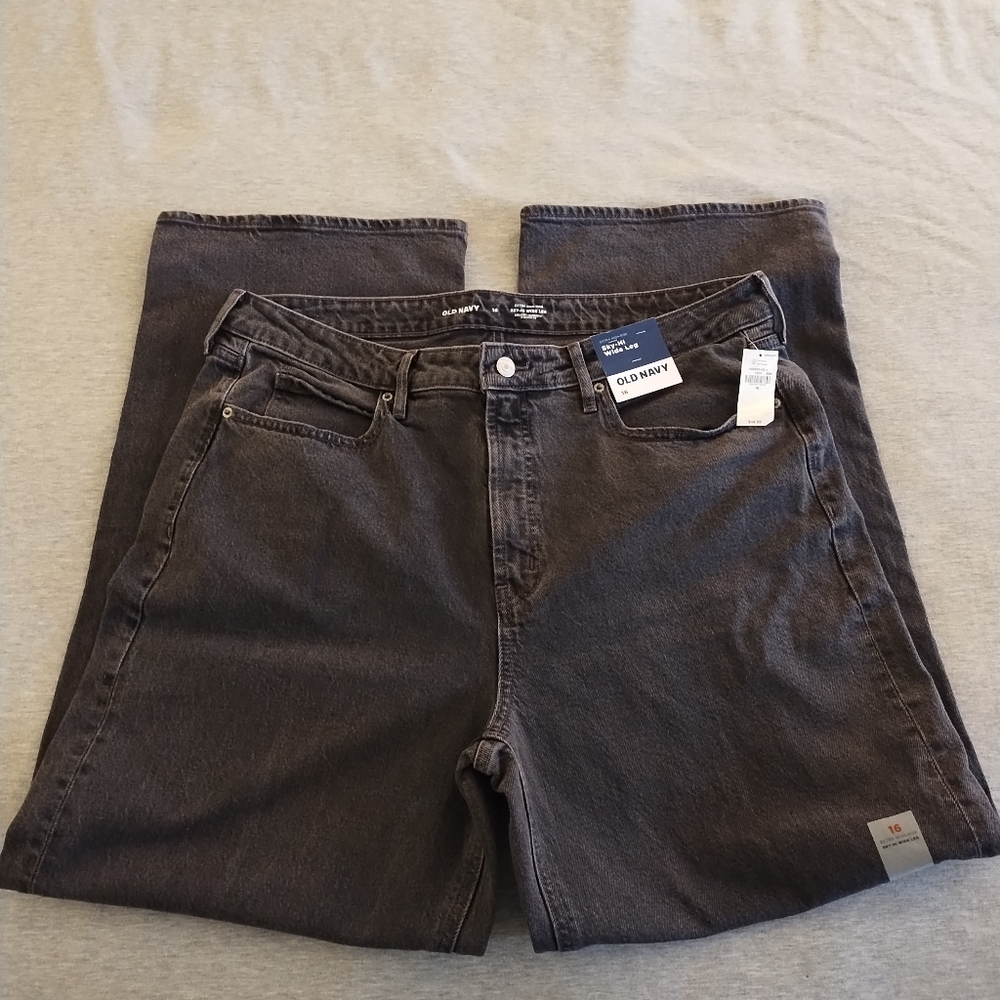 Old Navy Women's Extra High-Rise Sky-Hi Wide Leg Black Denim Jeans Size 16 NWT